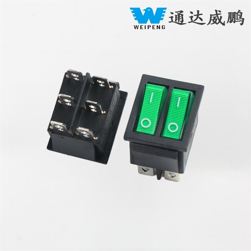 KCD4 Double Rocker Boat Switch DPDT 2 ຕໍາແຫນ່ງ 6 Pins ມີໄຟສີຂຽວ