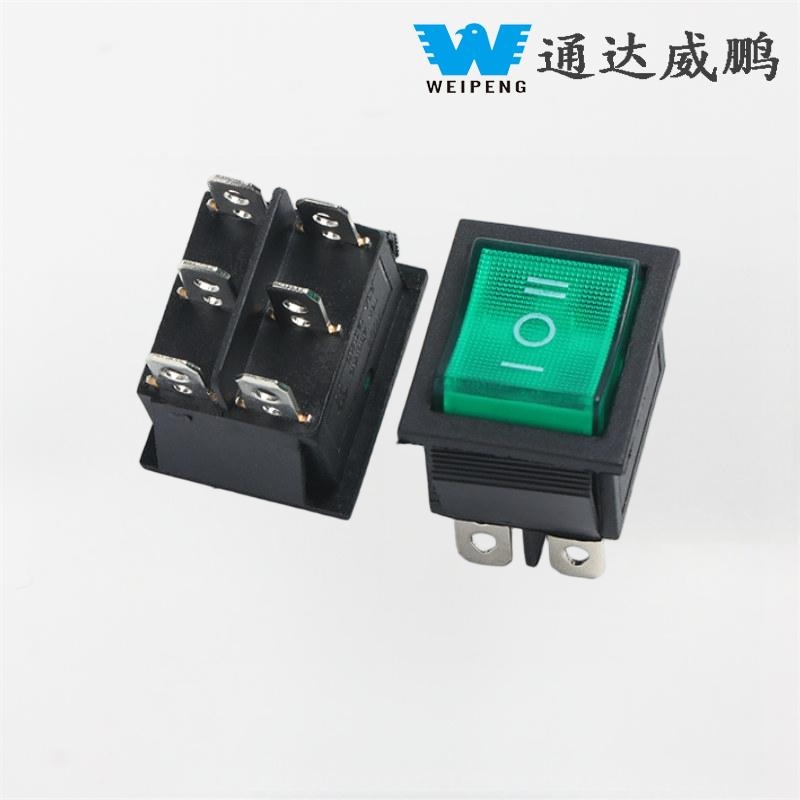 KCD4 ສີຂຽວ LED 6-pin / 4-pin ແສງສະຫວ່າງ 16A 250V Rocker Switch
